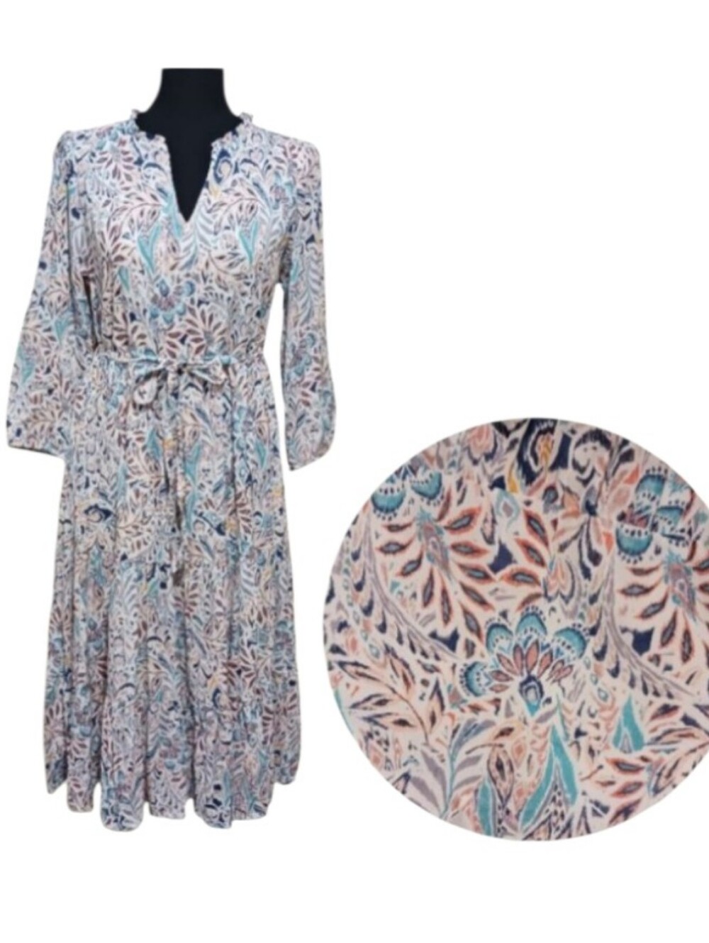 Lucky Brand Boho Peasant Midi Dress Cottage Prairie